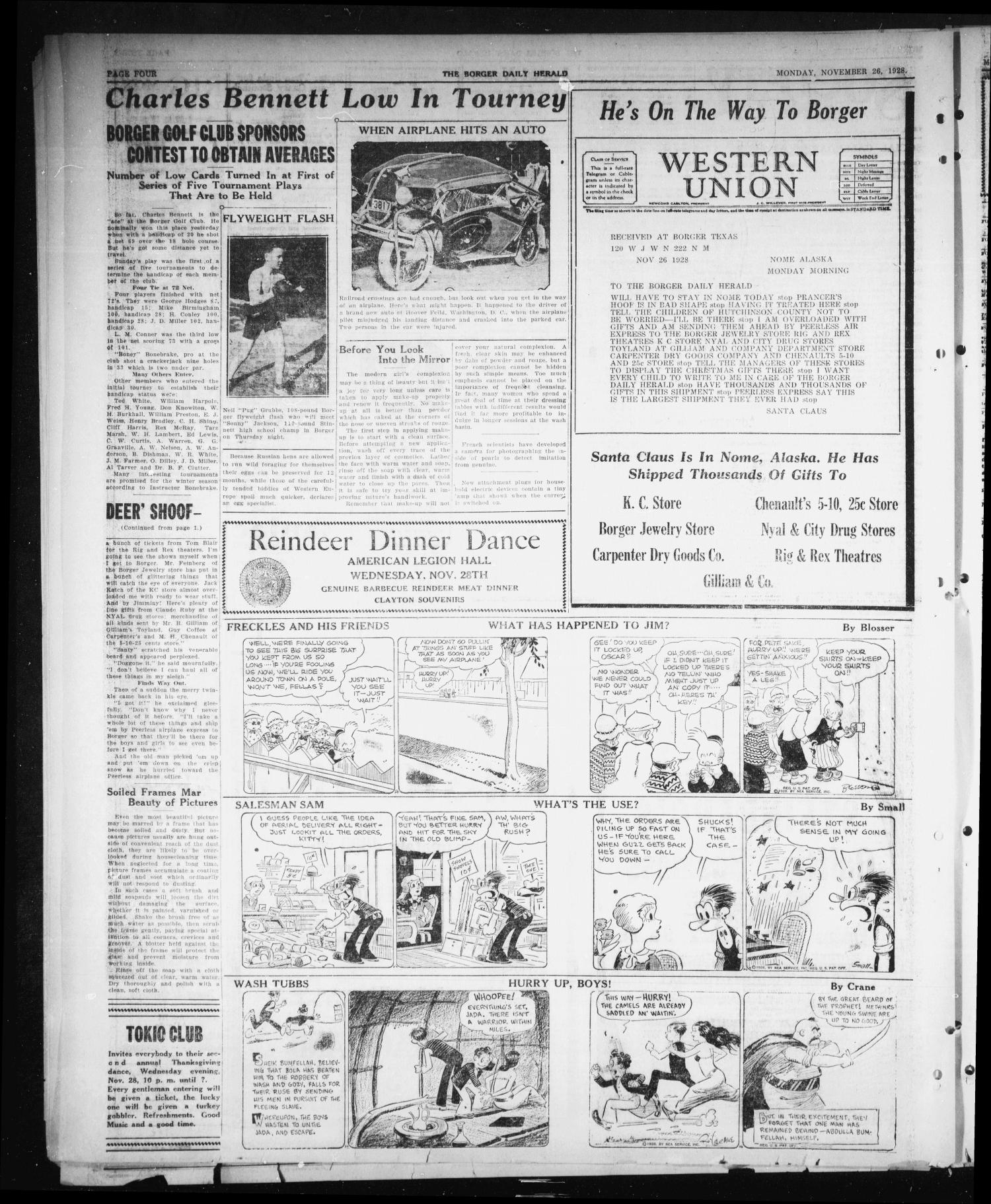 Borger Daily Herald (Borger, Tex.), Vol. 3, No. 2, Ed. 1 Monday, November 26, 1928
                                                
                                                    [Sequence #]: 4 of 6
                                                