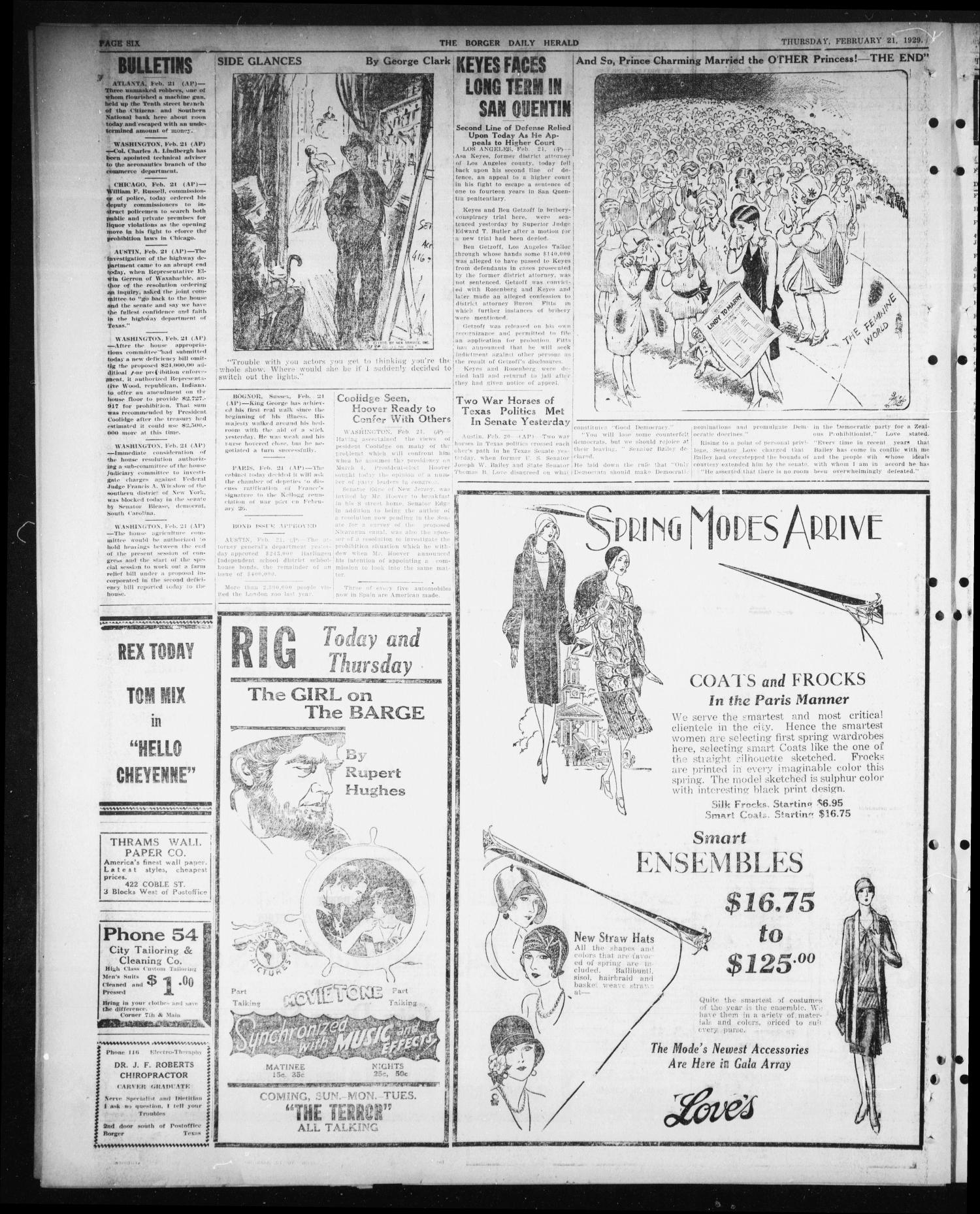 Borger Daily Herald (Borger, Tex.), Vol. 3, No. 77, Ed. 1 Thursday, February 21, 1929
                                                
                                                    [Sequence #]: 6 of 12
                                                