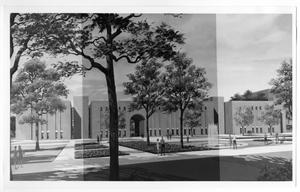 Primary view of object titled 'A.M. Willis Library architectural sketch, North Texas State University'.