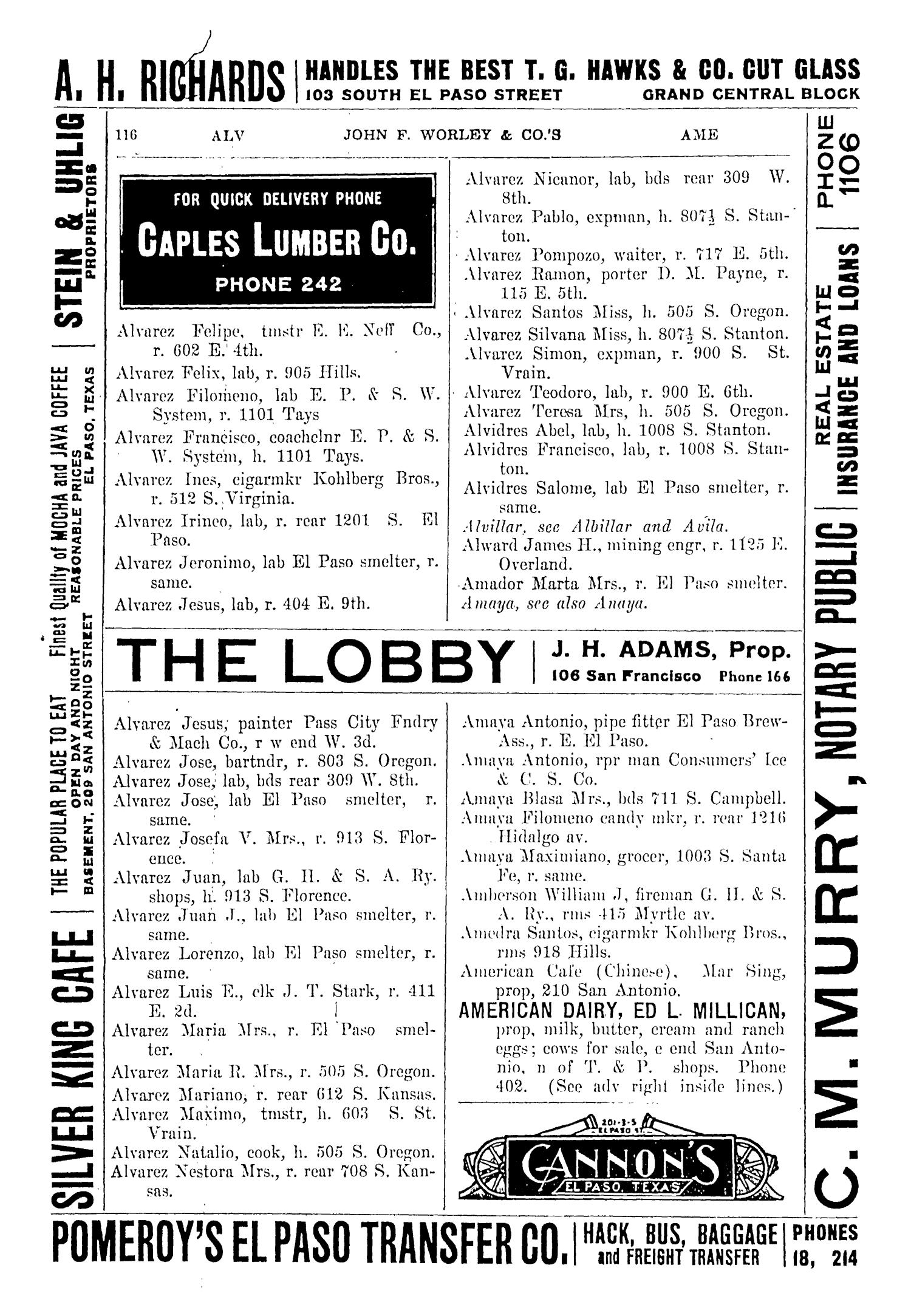 John F. Worley & Co.'s El Paso Directory for 1906
                                                
                                                    116
                                                