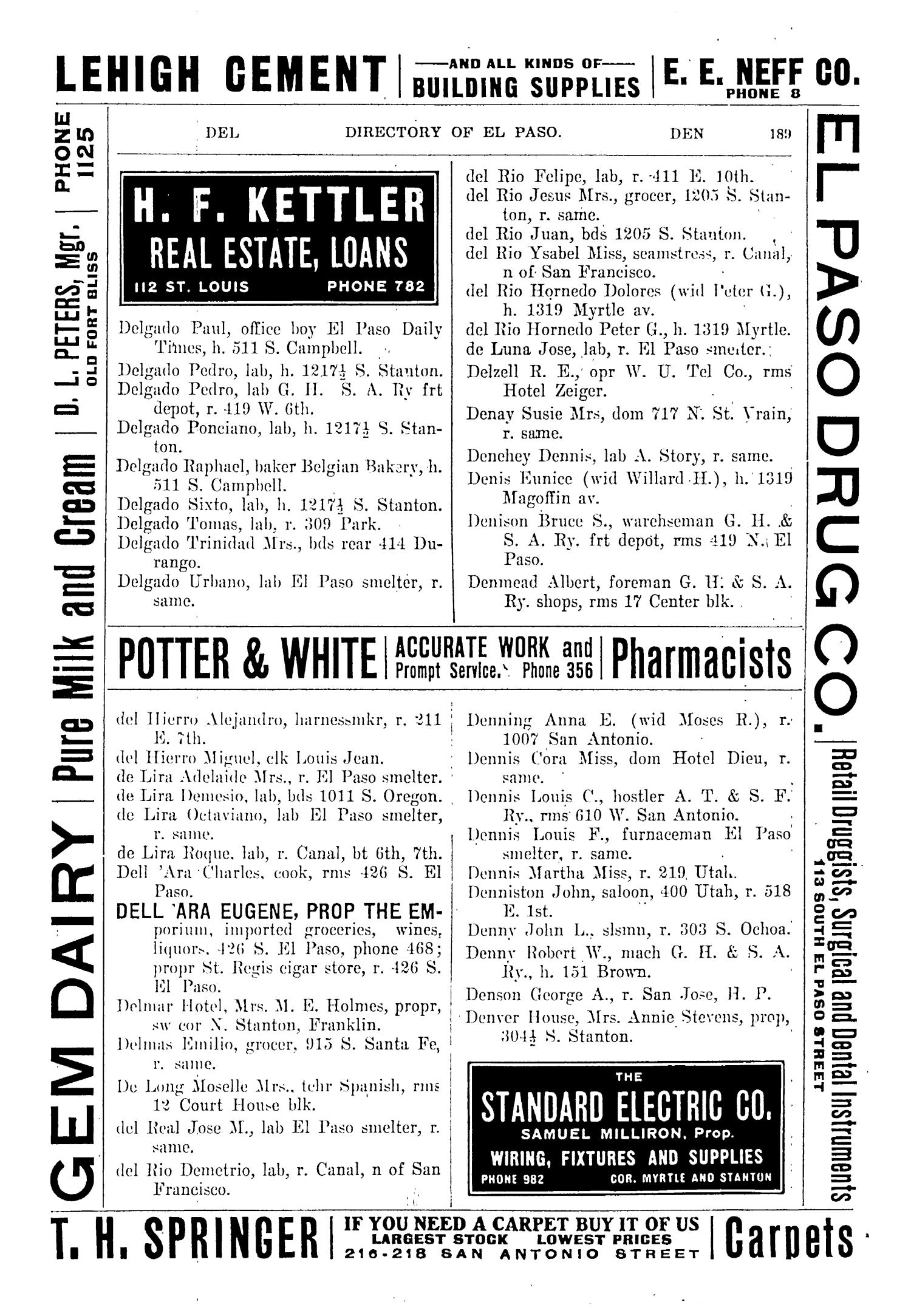 John F. Worley & Co.'s El Paso Directory for 1906
                                                
                                                    189
                                                