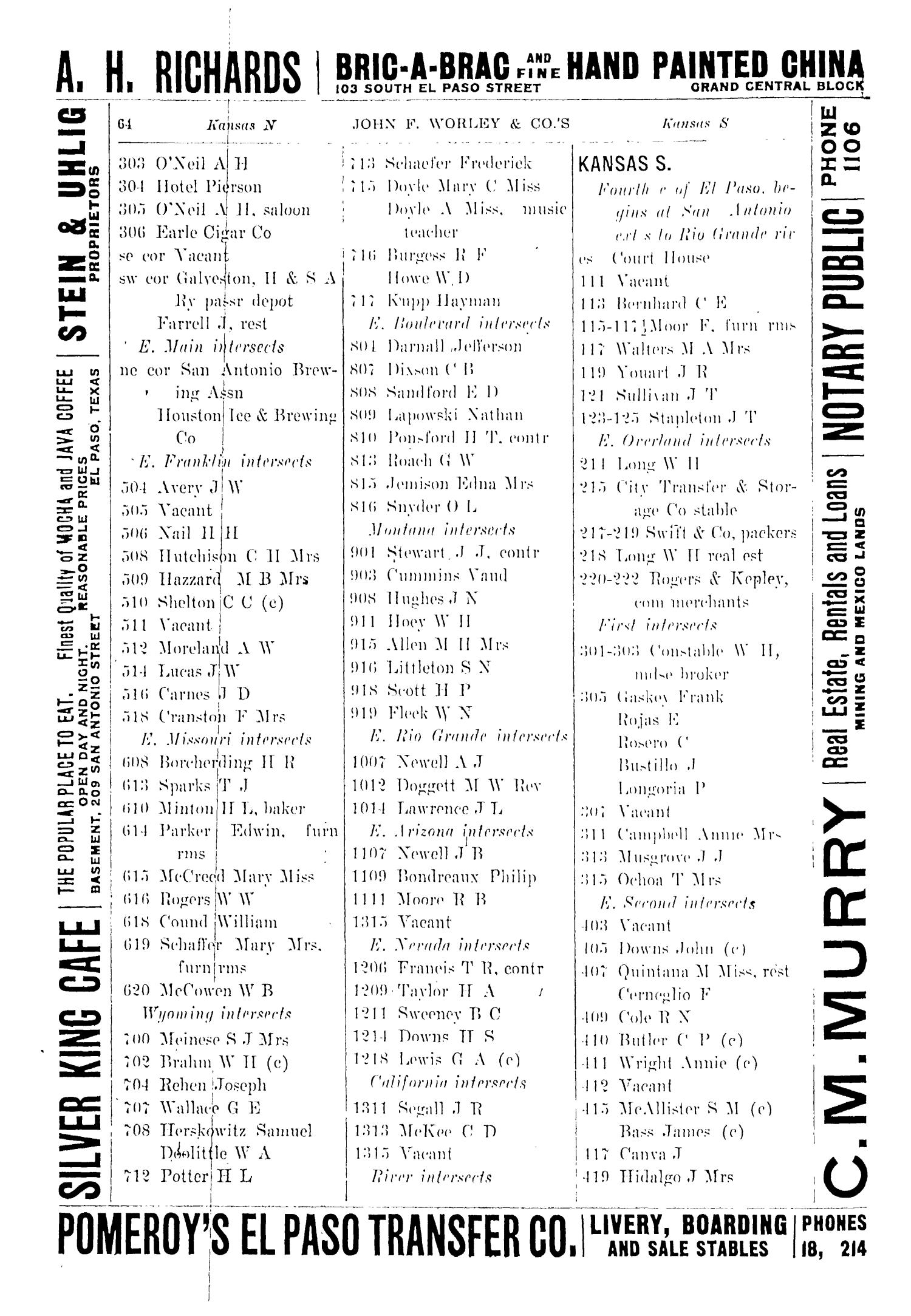 John F. Worley & Co.'s El Paso Directory for 1906
                                                
                                                    64
                                                