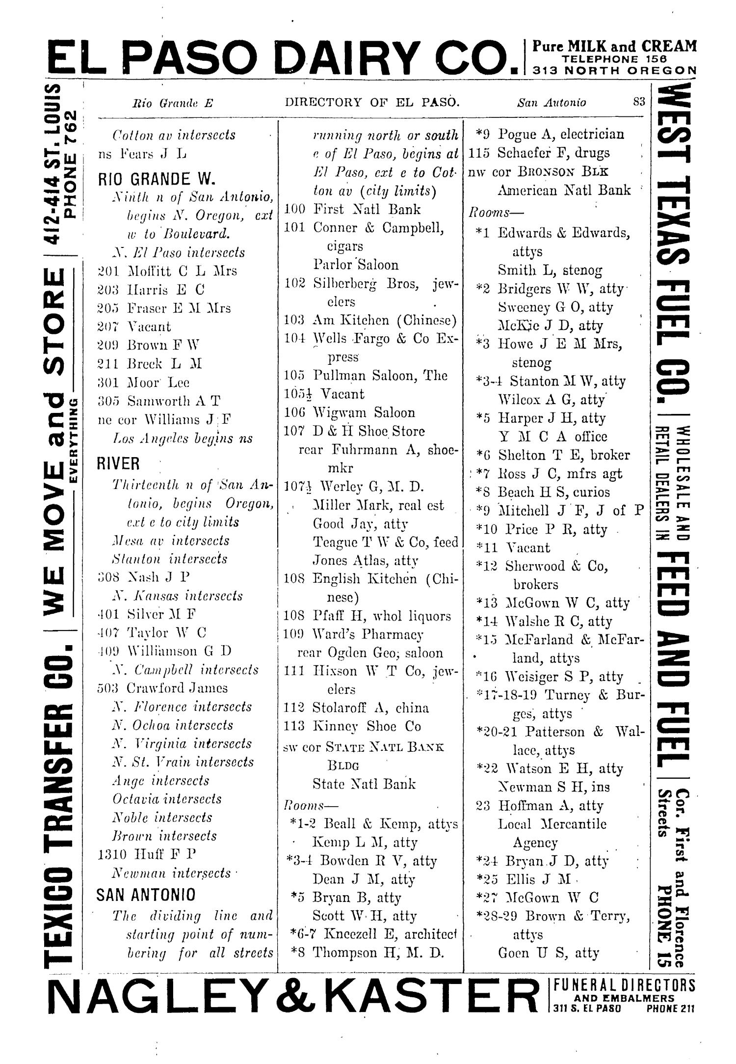 John F. Worley & Co.'s El Paso Directory for 1906
                                                
                                                    83
                                                