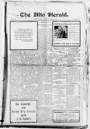 Primary view of object titled 'The Alto Herald (Alto, Tex.), Vol. 11, No. 20, Ed. 1 Thursday, April 20, 1911'.