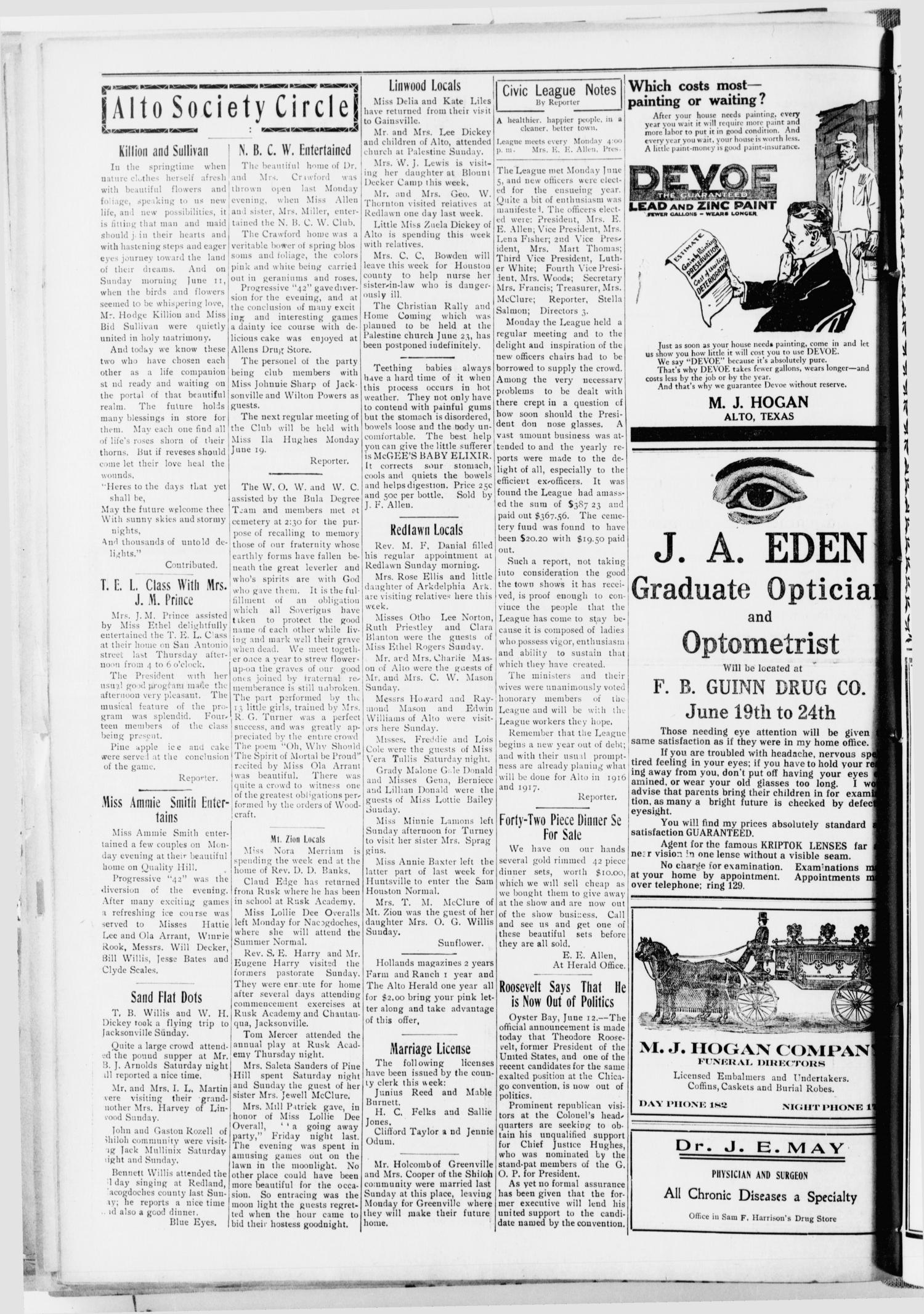 The Alto Herald (Alto, Tex.), Vol. 16, No. 26, Ed. 1 Thursday, June 15, 1916
                                                
                                                    [Sequence #]: 2 of 8
                                                