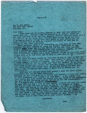 Primary view of object titled '[Letter from Dr. Edwin D. Moten to Don Moten, February 5, 1947]'.