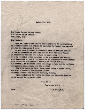 Primary view of object titled '[Letter from Dr. Edwin D. Moten to Dr. Thomas Parran, August 22, 1943]'.