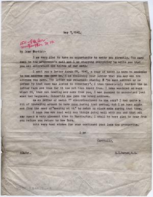 Primary view of object titled '[Letter from Dr. Edwin D. Moten to Portia, May 7, 1940]'.