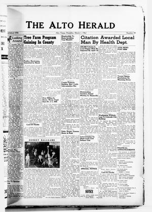 Primary view of object titled 'The Alto Herald (Alto, Tex.), No. 39, Ed. 1 Thursday, March 1, 1962'.