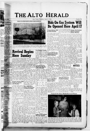 Primary view of object titled 'The Alto Herald (Alto, Tex.), No. 44, Ed. 1 Thursday, April 2, 1964'.
