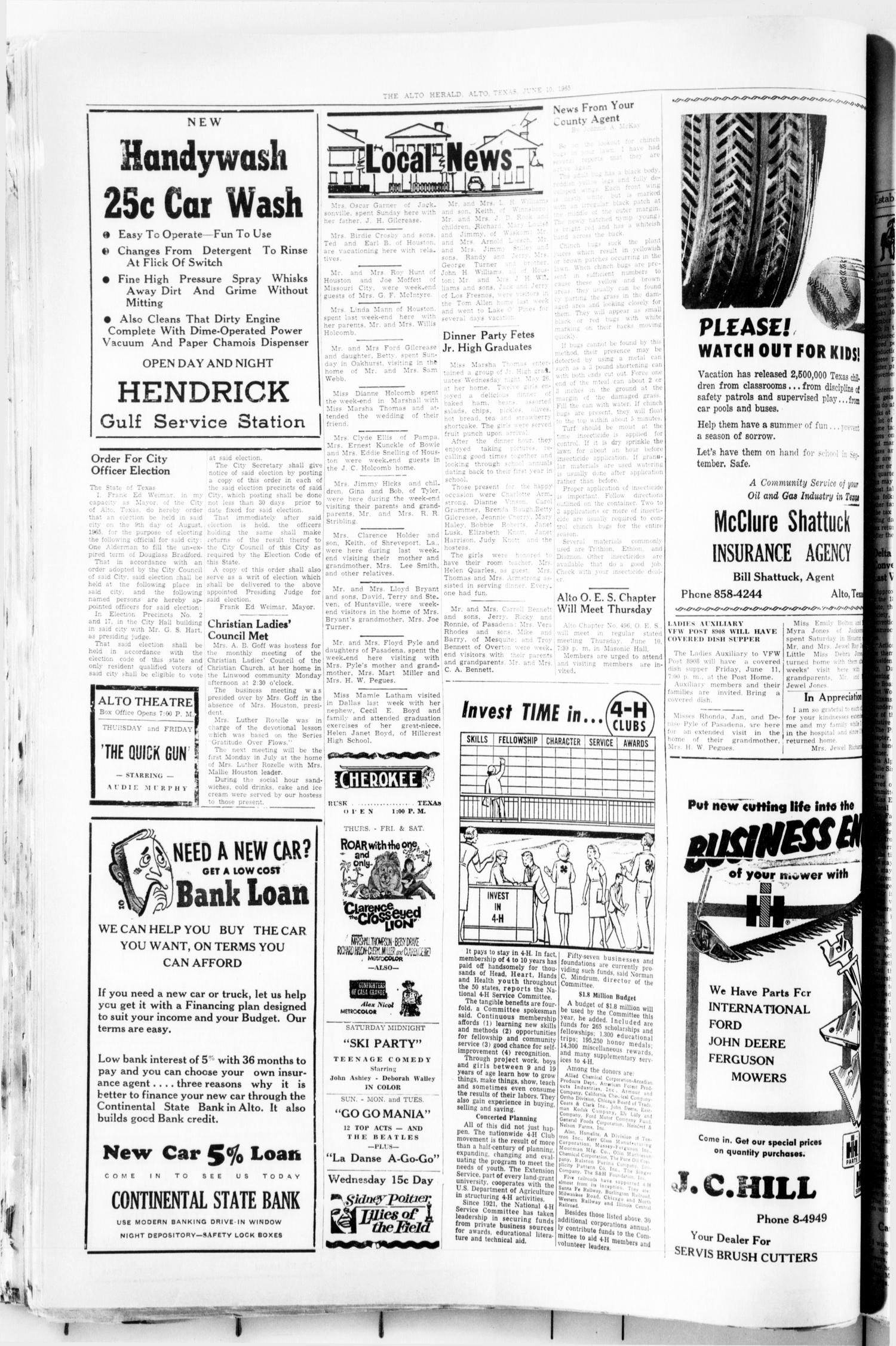 The Alto Herald (Alto, Tex.), No. 2, Ed. 1 Thursday, June 10, 1965
                                                
                                                    [Sequence #]: 8 of 8
                                                