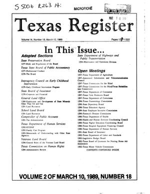Primary view of object titled 'Texas Register, Volume 14, Number 18, Part II, Pages 1277-1322, March 10, 1989'.
