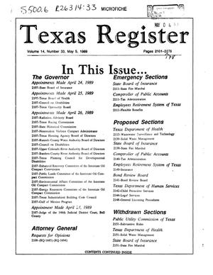 Primary view of object titled 'Texas Register, Volume 14, Number 33, Pages 2101-2178, May 5, 1989'.