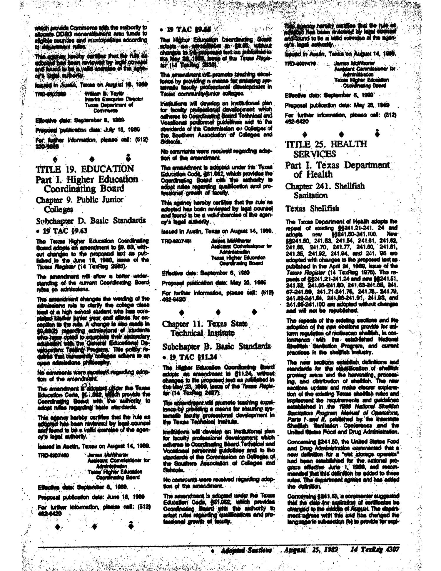 Texas Register, Volume 14, Number 62, Pages 4253-4342 , August 25, 1989
                                                
                                                    4307
                                                