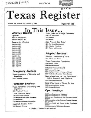 Primary view of object titled 'Texas Register, Volume 14, Number 73, Pages 5191-5282, October 3, 1989'.