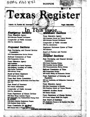 Primary view of object titled 'Texas Register, Volume 14, Number 82, Pages 5809-5903, November 7, 1989'.
