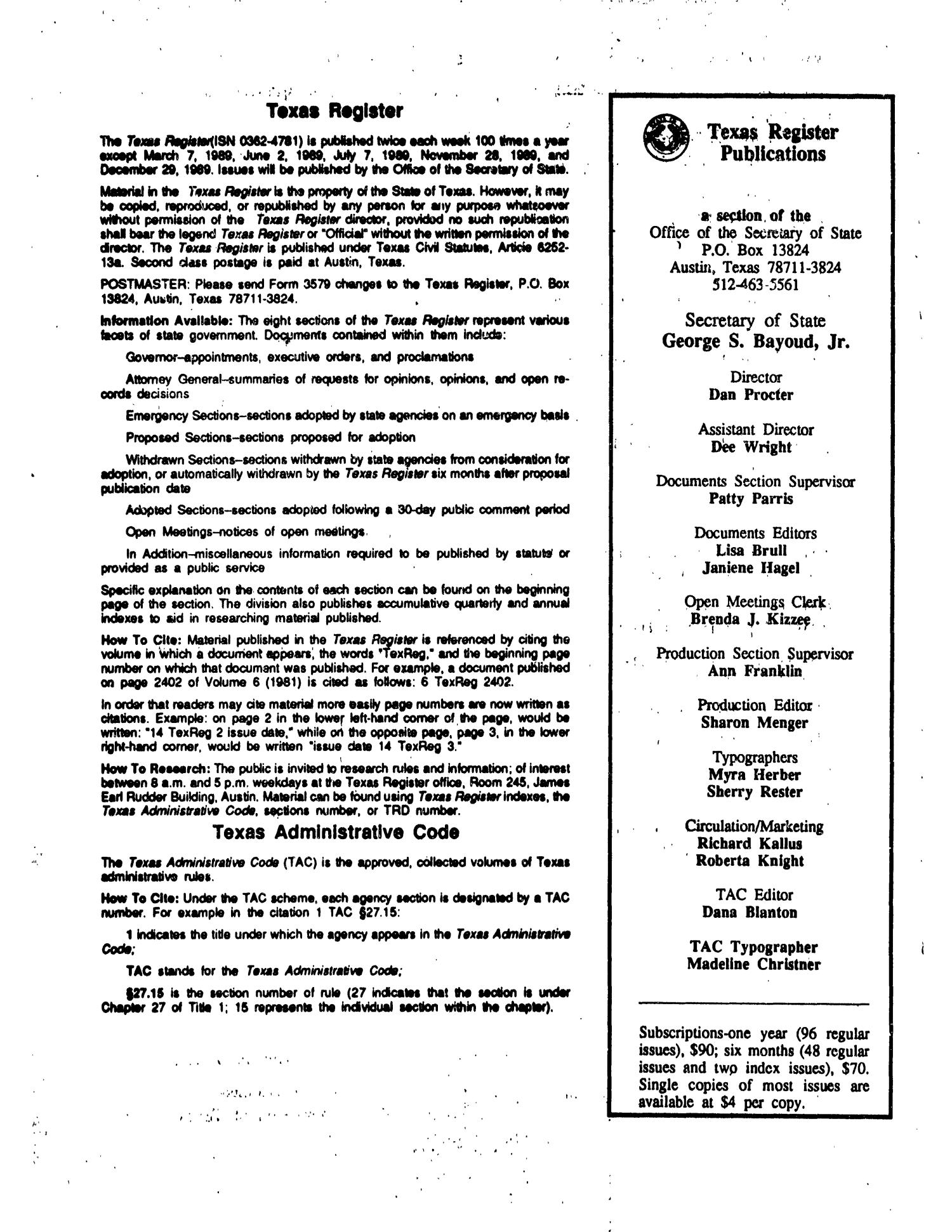 Texas Register, Volume 14, Number [94], Pages 6691-6812, December 22, 1989
                                                
                                                    None
                                                
