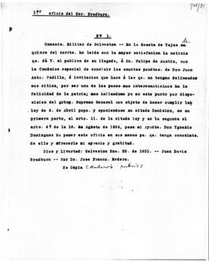 Primary view of object titled '[Transcript of Letter from John Davis Bradburn to José Francisco Medero, January 25, 1831]'.