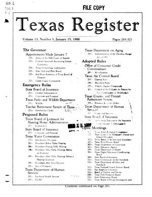 Primary view of object titled 'Texas Register, Volume 13, Number 5, Pages 265-321, January 15, 1988'.