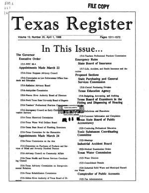 Primary view of object titled 'Texas Register, Volume 13, Number 26, Pages 1511-1572, April 1, 1988'.