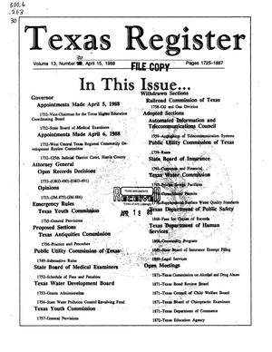 Primary view of object titled 'Texas Register, Volume 13, Number 30, Pages 1725-1887, April 15, 1988'.