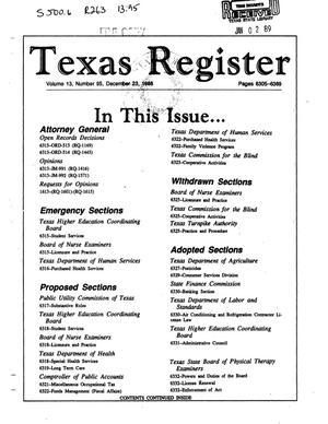 Primary view of object titled 'Texas Register, Volume 13, Number 95, Pages 6305-6369, December 23, 1988'.