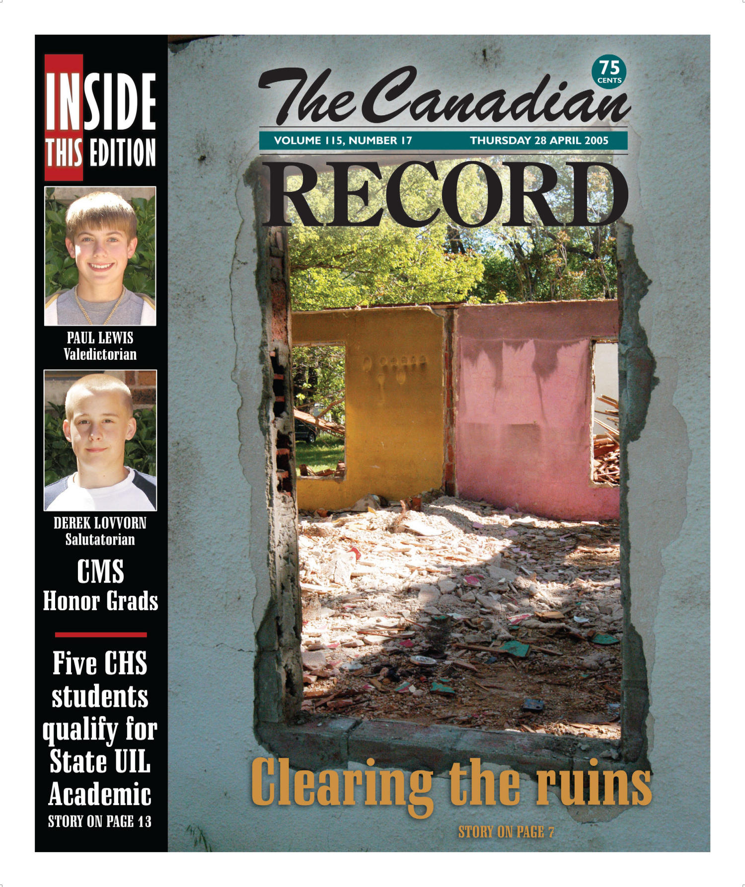 The Canadian Record (Canadian, Tex.), Vol. 115, No. 17, Ed. 1 Thursday, April 28, 2005
                                                
                                                    [Sequence #]: 1 of 36
                                                