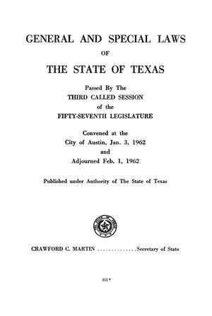 Primary view of object titled 'General and Special Laws of The State of Texas Passed By The Third Called Session of the Fifty-Seventh Legislature and the Regular Session of the Fifty-Eighth Legislature'.