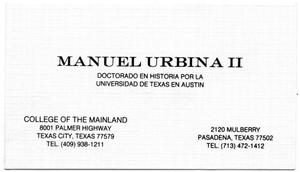 Primary view of object titled '[Business card of Manuel Urbina]'.