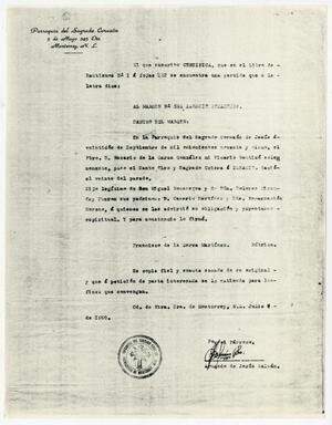 Primary view of object titled '[Certificate of baptism for Ignacio Bocanegra]'.