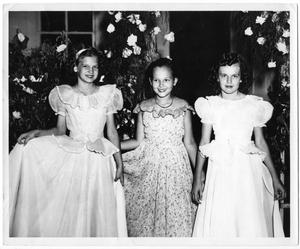 Primary view of object titled '[Three Girls at the 1950 Mayfest Celebration]'.