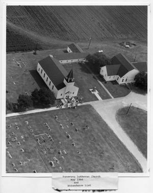 Primary view of object titled '[Aerial View of Danevang Lutheran Church]'.