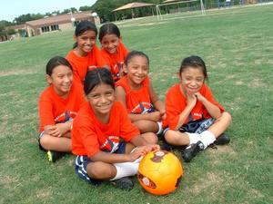 Primary view of object titled '[Girls pose with soccer ball]'.