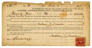 Primary view of object titled '[Andrew Jensen's Promissory Note to Danevang Farmer's Cooperative]'.