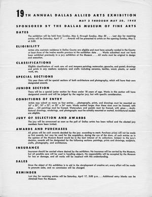 Primary view of object titled '19th Annual Dallas Allied Arts Exhibition [Entry Rules]'.