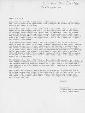 Primary view of object titled '[Letter from Roland Bond,  re: Dallas Invitational Exhibition, 1957]'.