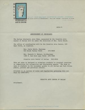 Primary view of object titled 'Announcement of Importance [Scholastic Art Exhibition, 1971]'.