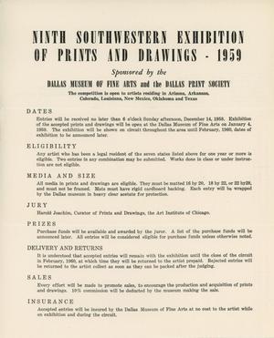 Primary view of object titled 'Ninth Southwestern Exhibition of Prints and Drawings - 1959  [Entry Rules]'.