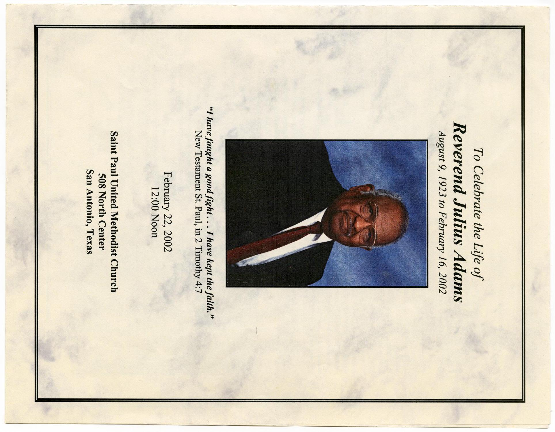 [Funeral Program for Julius Adams, February 22, 2002]
                                                
                                                    [Sequence #]: 1 of 3
                                                