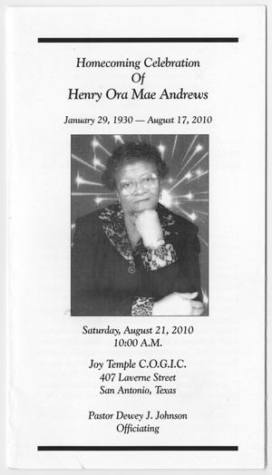 Primary view of object titled '[Funeral Program for Henry Ora Mae Andrews, August 21, 2010]'.