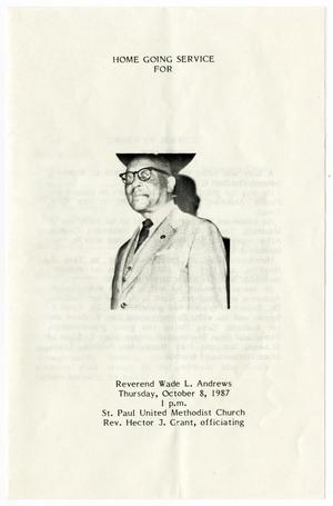 Primary view of object titled '[Funeral Program for Wade L. Andrews, October 8, 1987]'.