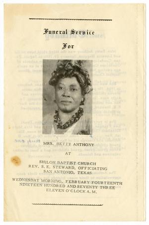 Primary view of object titled '[Funeral Program for Betty Anthony, February 14, 1973]'.