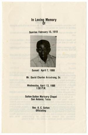 Primary view of object titled '[Funeral Program for David Charles Armstrong, Sr., April 13, 1988]'.