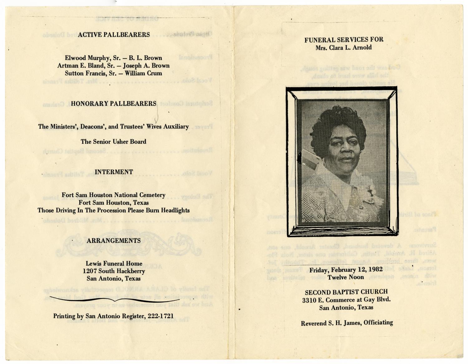 [Funeral Program for Clara L. Arnold, February 12, 1982]
                                                
                                                    [Sequence #]: 3 of 3
                                                