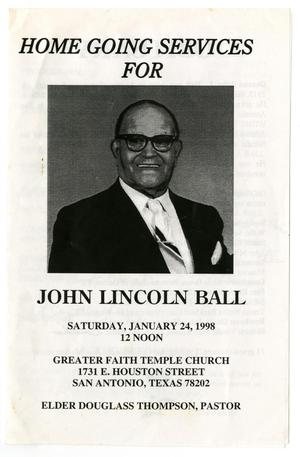Primary view of object titled '[Funeral Program for John Lincoln Ball, January 24, 1998]'.