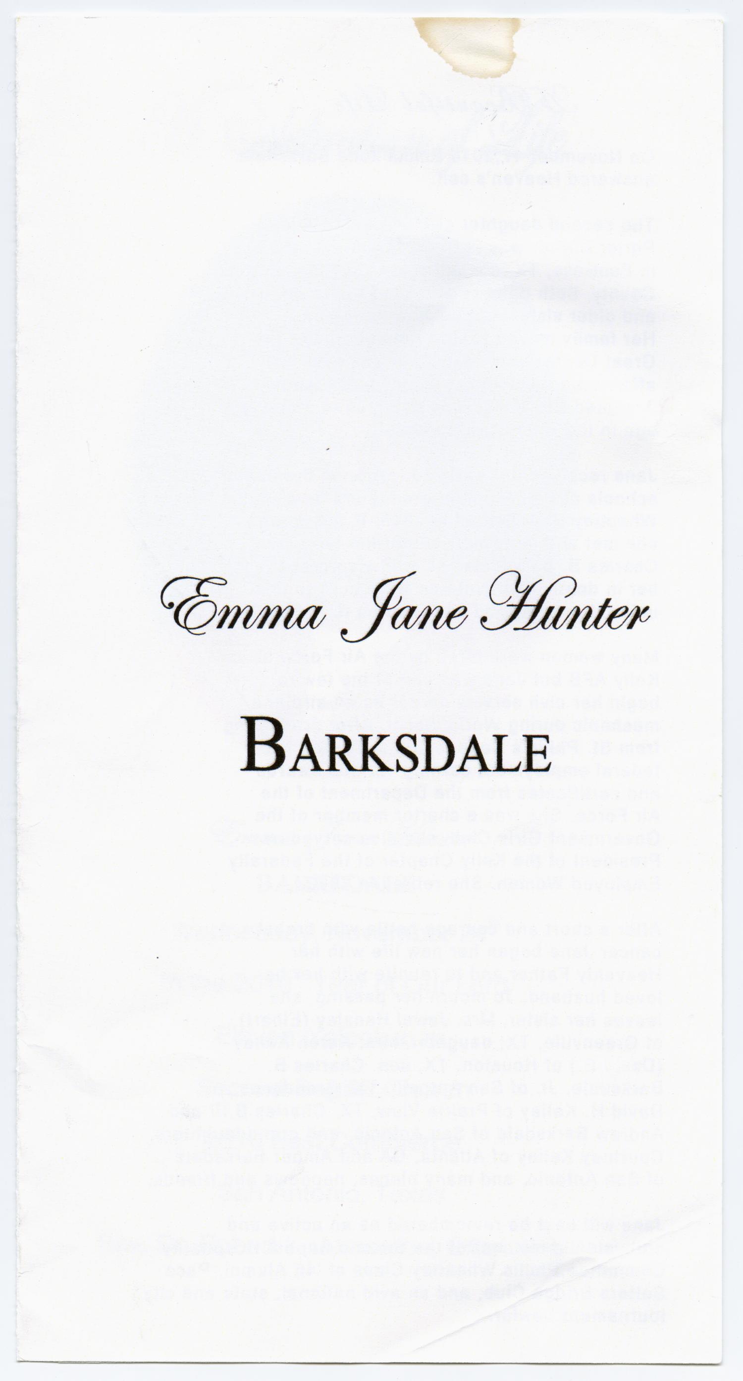 [Funeral Program for Emma Jane Hunter Barksdale, November 24, 2010]
                                                
                                                    [Sequence #]: 1 of 3
                                                
