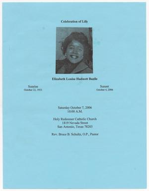 Primary view of object titled '[Funeral Program for Elizabeth Louise Hadnott Bazile, October 7, 2006]'.