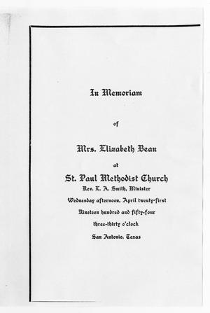 Primary view of object titled '[Funeral Program for Elizabeth Bean, April 21, 1954]'.