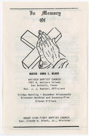 Primary view of object titled '[Funeral Program for Cora L. Black, December 19, 1975]'.