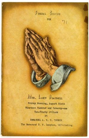 Primary view of object titled '[Funeral Program for Larcy Blackwell, August 6, 1971]'.